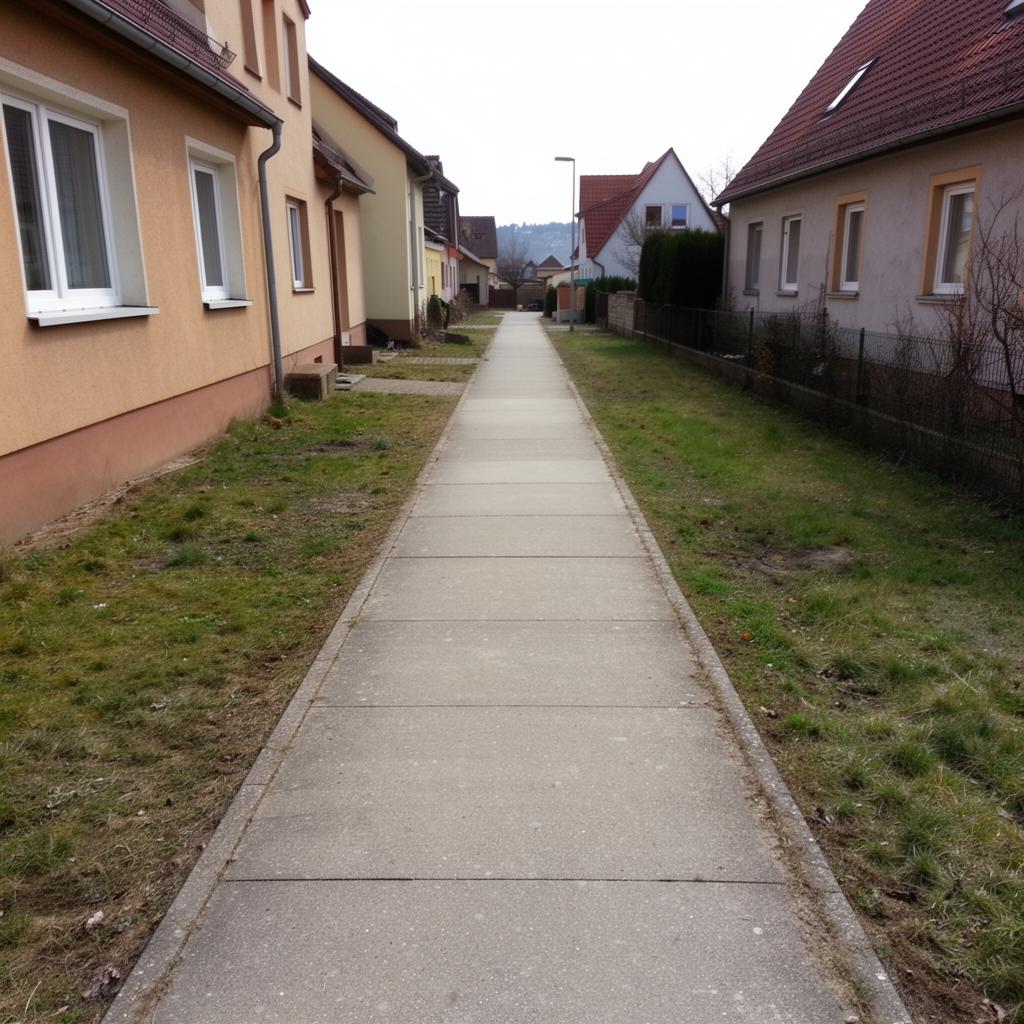 Gepflegter Gehweg in einer Mittweidaer Wohnsiedlung